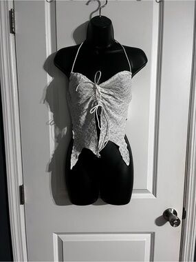 White Lace Tie-Front Halter Camisole